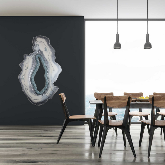 Resin Geode Wall Art in White and Silver
