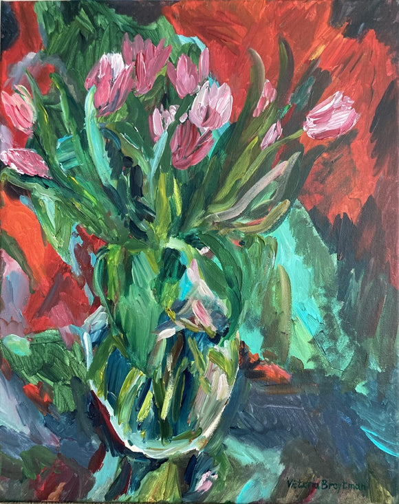 Pink Tulips in a Glass Vase