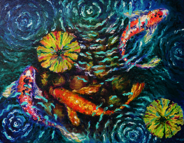 Three Koi With Lilies