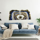 Blue White and Gold Diptych with floating crystal cluster-2