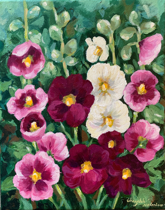 Hollyhocks in the Garden