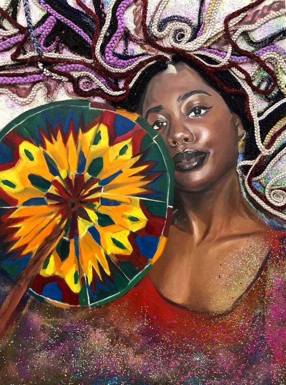 Self Portrait with Ankara Fan