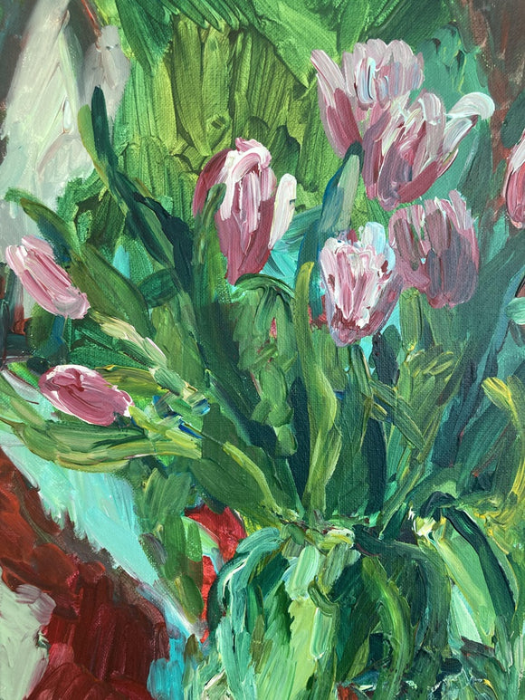 Pink Tulips in a Glass Vase. A Variation