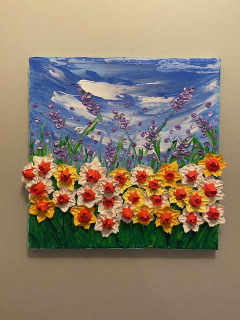 Whimsical Daffodils and lavender field