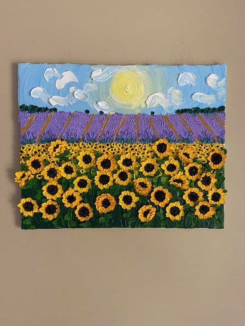 3D Sunflowers and lavender field