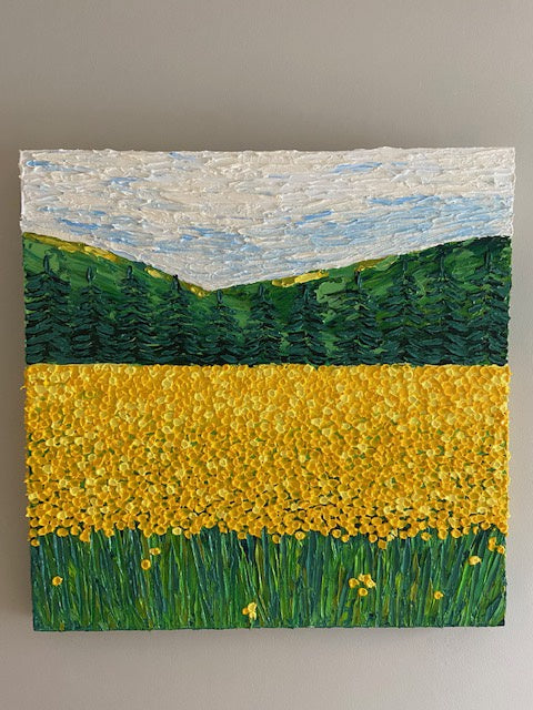 Whimsical yellow flower field
