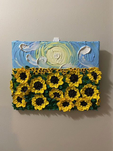 3D sunflower field impasto acrylic painting