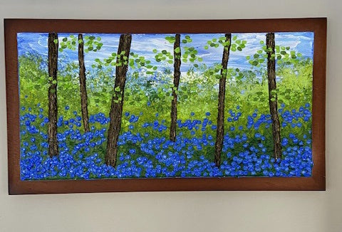 Pointillism landscape bluebell field