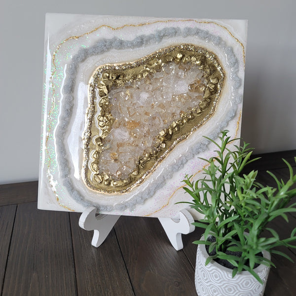 White and gold geode mini