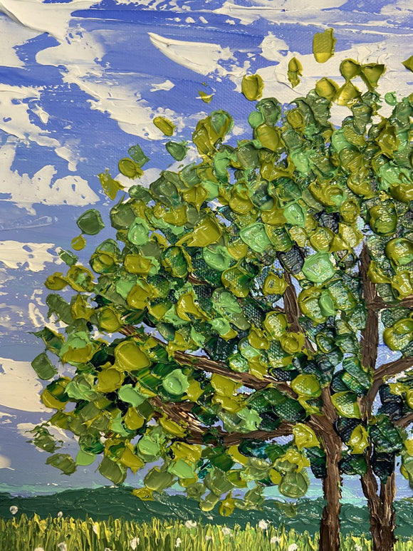 Whimsical landscape impasto painting