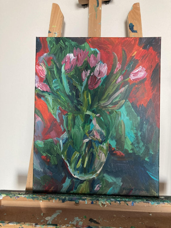 Pink Tulips in a Glass Vase