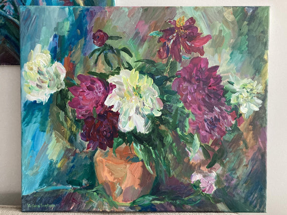 Peonies in a Terracotta Vase