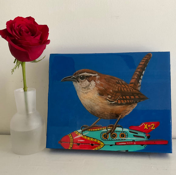 House Wren on Vintage Toy