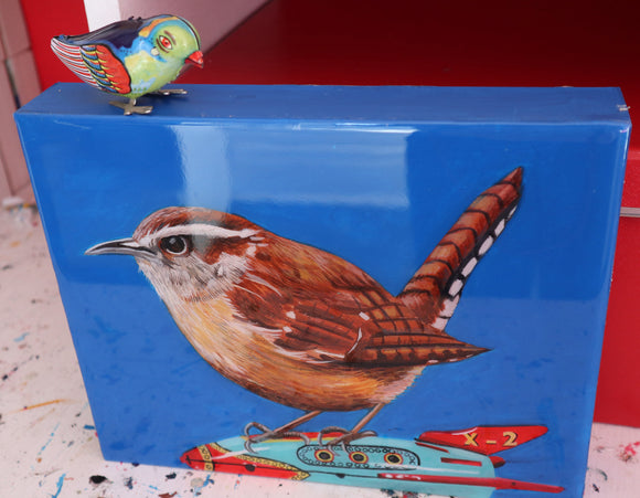 House Wren on Vintage Toy