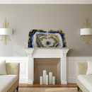 Blue White and Gold Diptych with floating crystal cluster-4