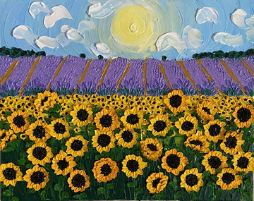 3D Sunflowers and lavender field