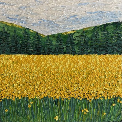 Whimsical yellow flower field