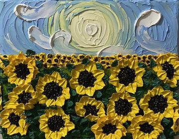 3D sunflower field impasto acrylic painting