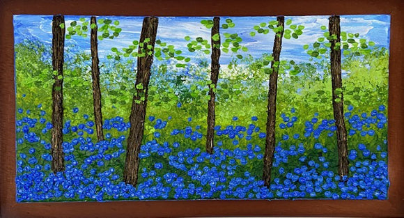 Pointillism landscape bluebell field