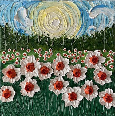 3D whimsical daffodils field