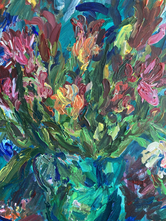 Tulips in a Green Vase