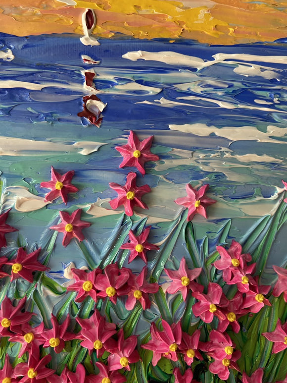 Whimsical floral beachscape