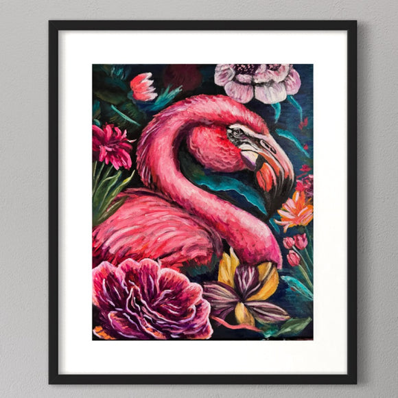 Flamingo and pretty flowers