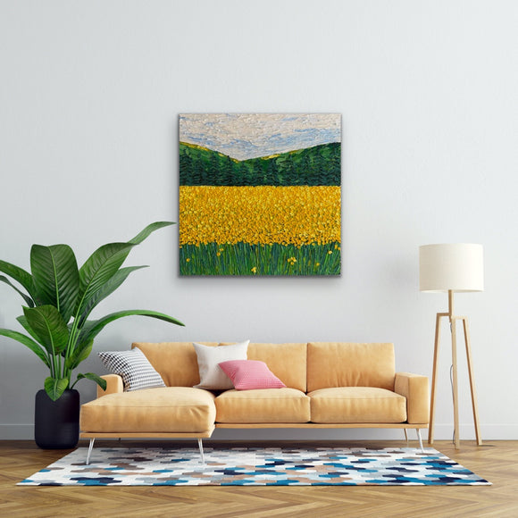 Whimsical yellow flower field