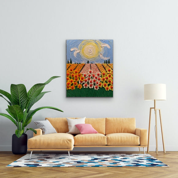 3D daffodils field