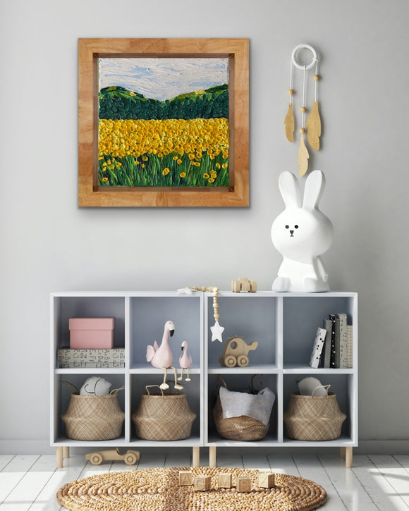 Pointillist yellow flower field