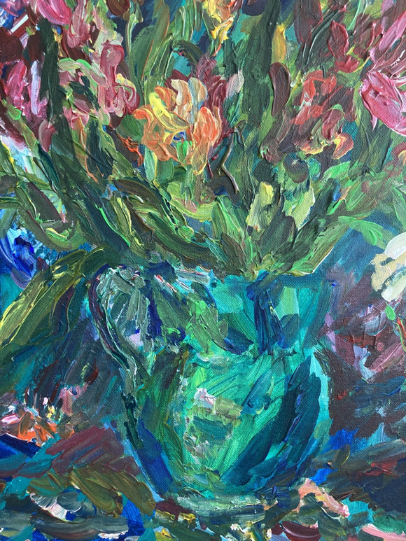 Tulips in a Green Vase