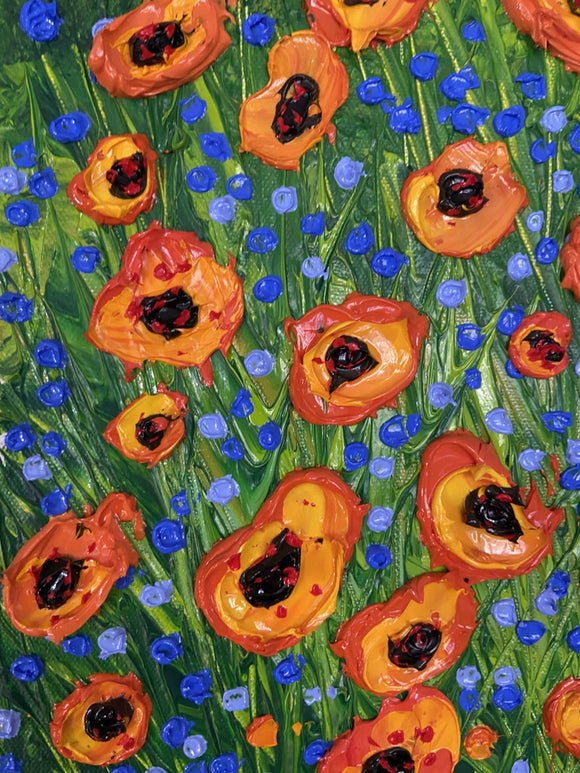 Whimsical flower field impasto painting