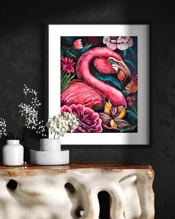 Flamingo and pretty flowers