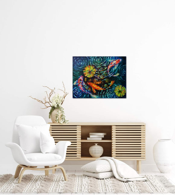 Three Koi With Lilies