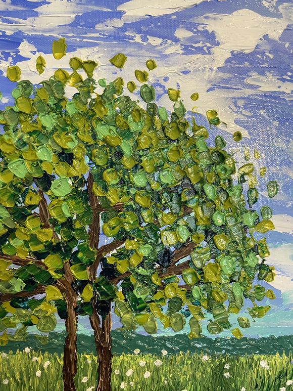 Whimsical landscape impasto painting