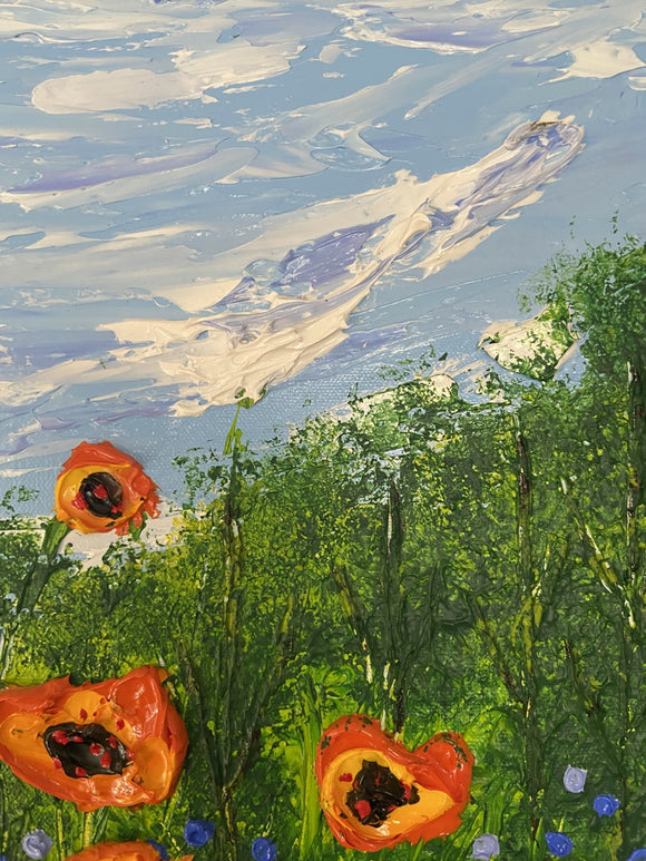 Whimsical flower field impasto painting
