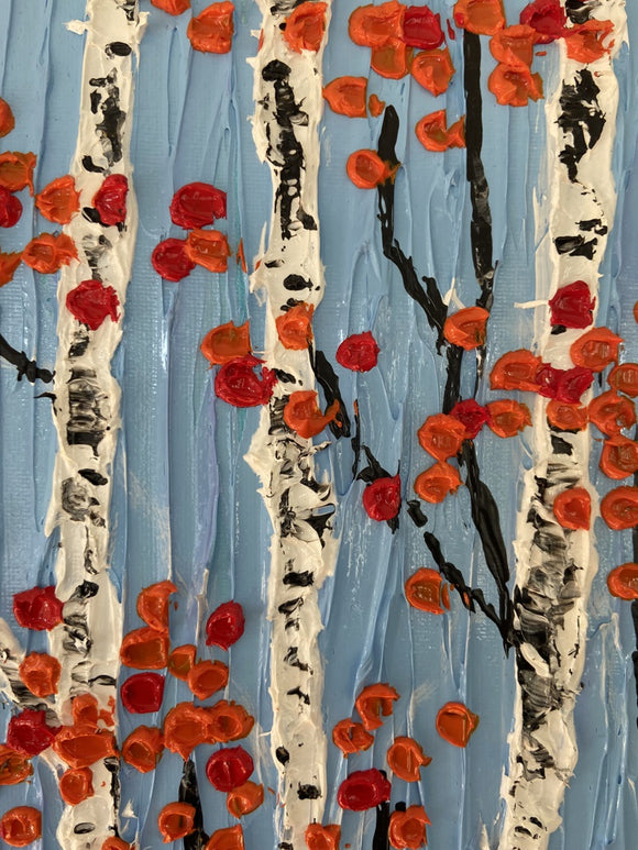 Abstract birch tree impasto diptych