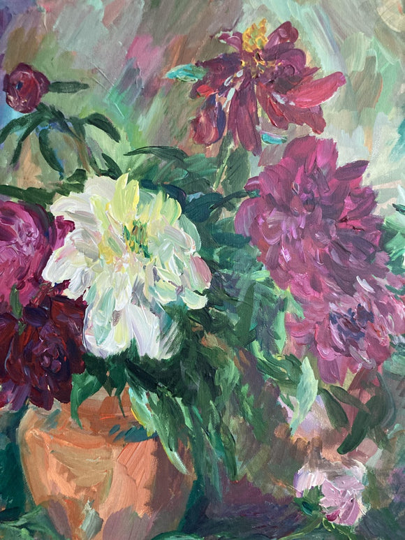 Peonies in a Terracotta Vase