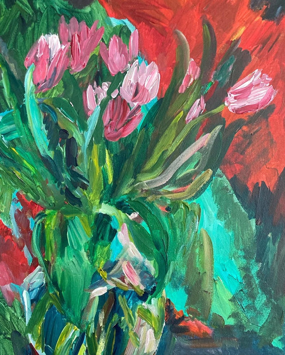 Pink Tulips in a Glass Vase