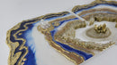 Blue White and Gold Diptych with floating crystal cluster-5