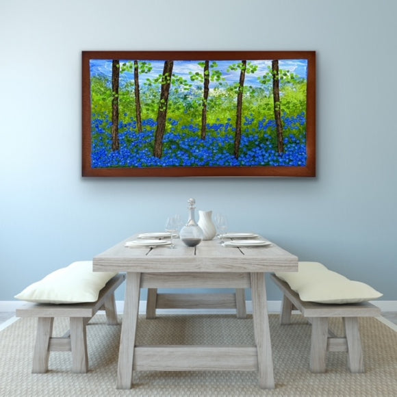 Pointillism landscape bluebell field