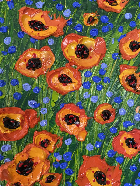Whimsical flower field impasto painting