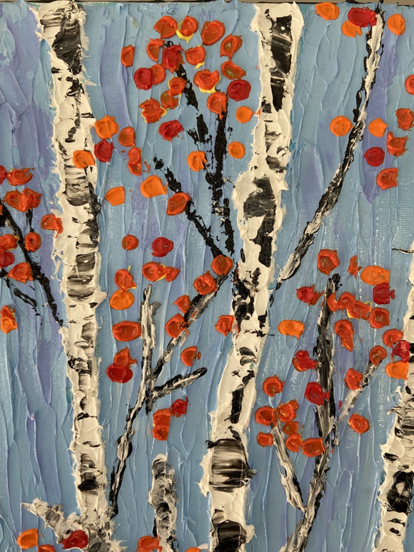 Abstract birch tree impasto diptych