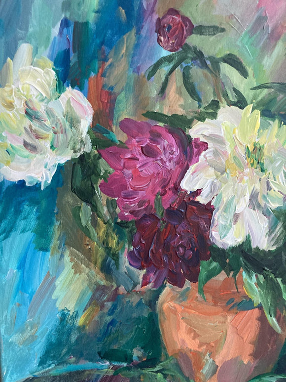 Peonies in a Terracotta Vase