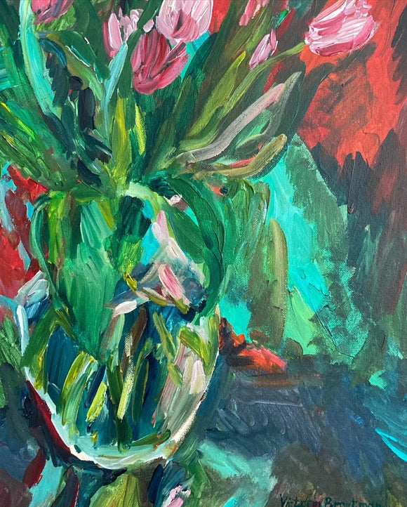Pink Tulips in a Glass Vase