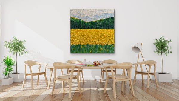 Whimsical yellow flower field