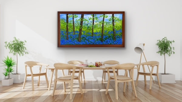 Pointillism landscape bluebell field