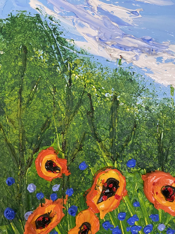Whimsical flower field impasto painting