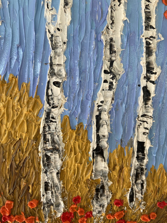 Abstract birch tree impasto diptych