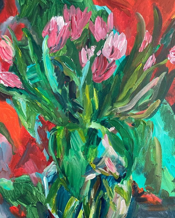 Pink Tulips in a Glass Vase